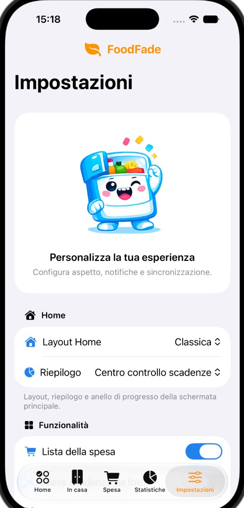 FoodFade — Impostazioni
